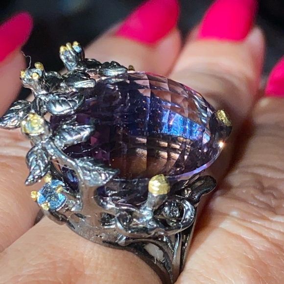 Exquisite Rare Genuine Ametrine Aquamarine Ring - Picture 11 of 12